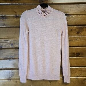 J. Crew Alpaca Blend High Ruffle Neck Long Sleeve Pullover Pink XS DUST STAIN